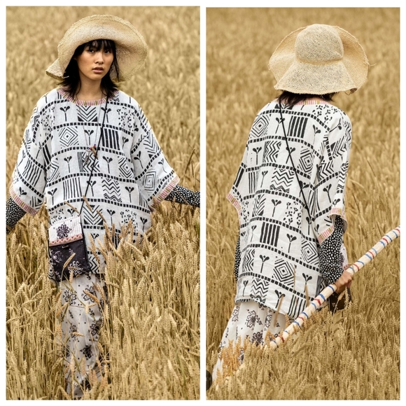 Gudrun Sjoden Dresses & Skirts - Gudrun Sjödén Tunic Dress Large Block Print Linen Lagenlook Art to Wear Scandi